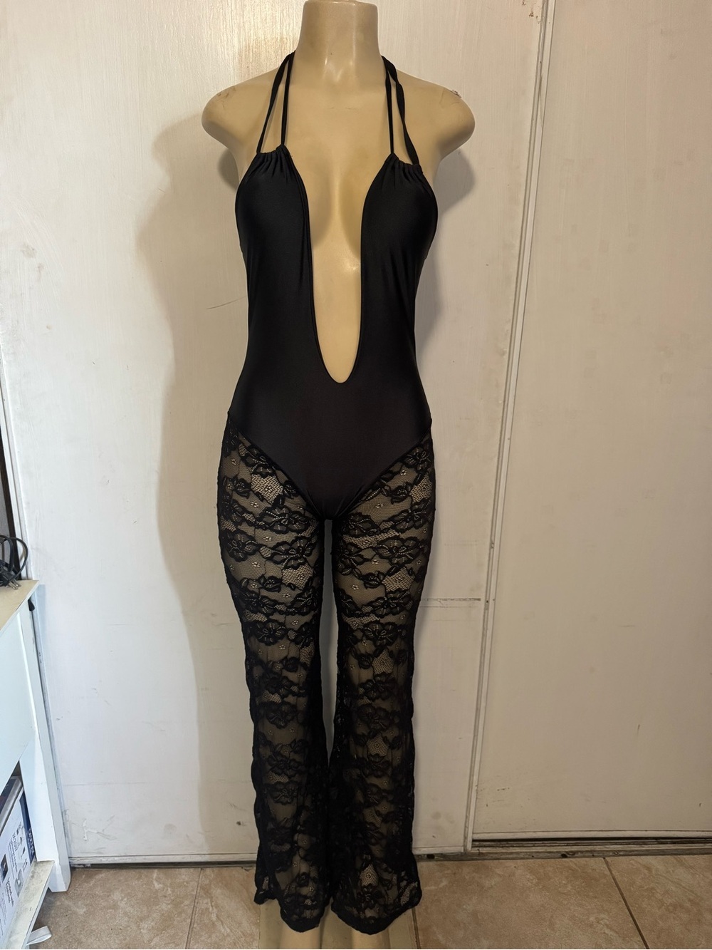 Black Lace Halter Jumpsuit